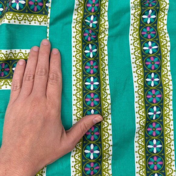Vintage Apron Floral Striped Pocket Ties Mid Century Handmade Teal Green Retro - Picture 5 of 6